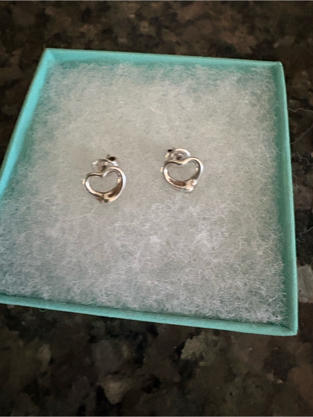 Tiffany & Co. SILVER OPEN HEART EARRINGS AND Robin's-egg Blue Gift Box